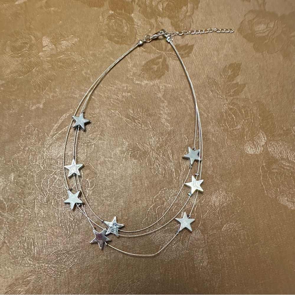 Silver Star Layered Choker Necklace